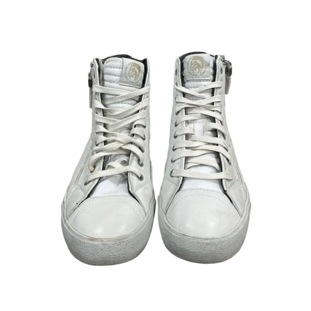 Diesel D-String Plus White Leather High Top Sneakers Mens 8 Y01169 P0878‎ T1003